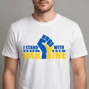 i stand with ukraine raised fist support design for activism apparel stand ukraine support ukraine svg design printed on a plain product mockup