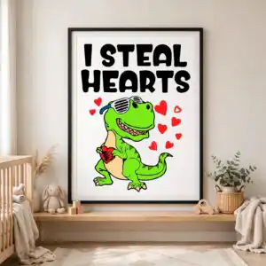 i steal hearts trex dino valentine design for shirts, mugs and cards i steal hearts svg design printed on a plain product mockup