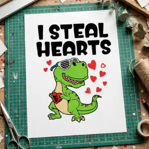 i steal hearts trex dino valentine design for shirts, mugs and cards i steal hearts svg design printed on a plain product mockup