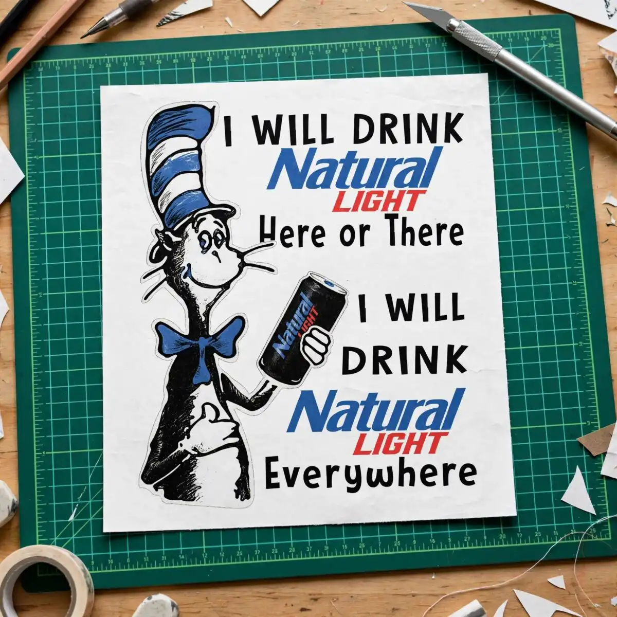 funny cartoon cat character in striped hat drinking design for shirts cartoon cat character striped cut file design printed on a plain product mockup