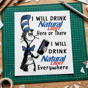 funny cartoon cat character in striped hat drinking design for shirts cartoon cat character striped cut file design printed on a plain product mockup