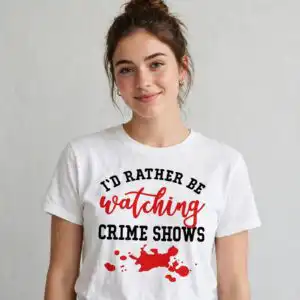 i'd rather be watching crime shows quote with blood splatter i'd rather be watching svg design printed on a plain product mockup