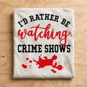 i'd rather be watching crime shows quote with blood splatter i'd rather be watching svg design printed on a plain product mockup