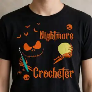 i'm a nightmare crocheter skellington design for halloween crochet lovers i'm nightmare crocheter skellington svg design printed on a plain product mockup
