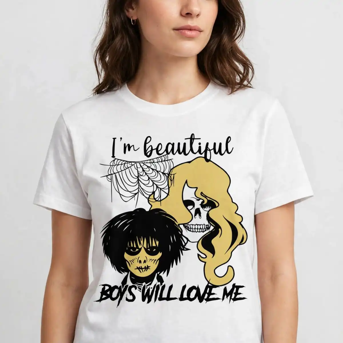 i'm beautiful boys will love me halloween skull design for shirts and tumblers i'm beautiful boys will svg design printed on a plain product mockup