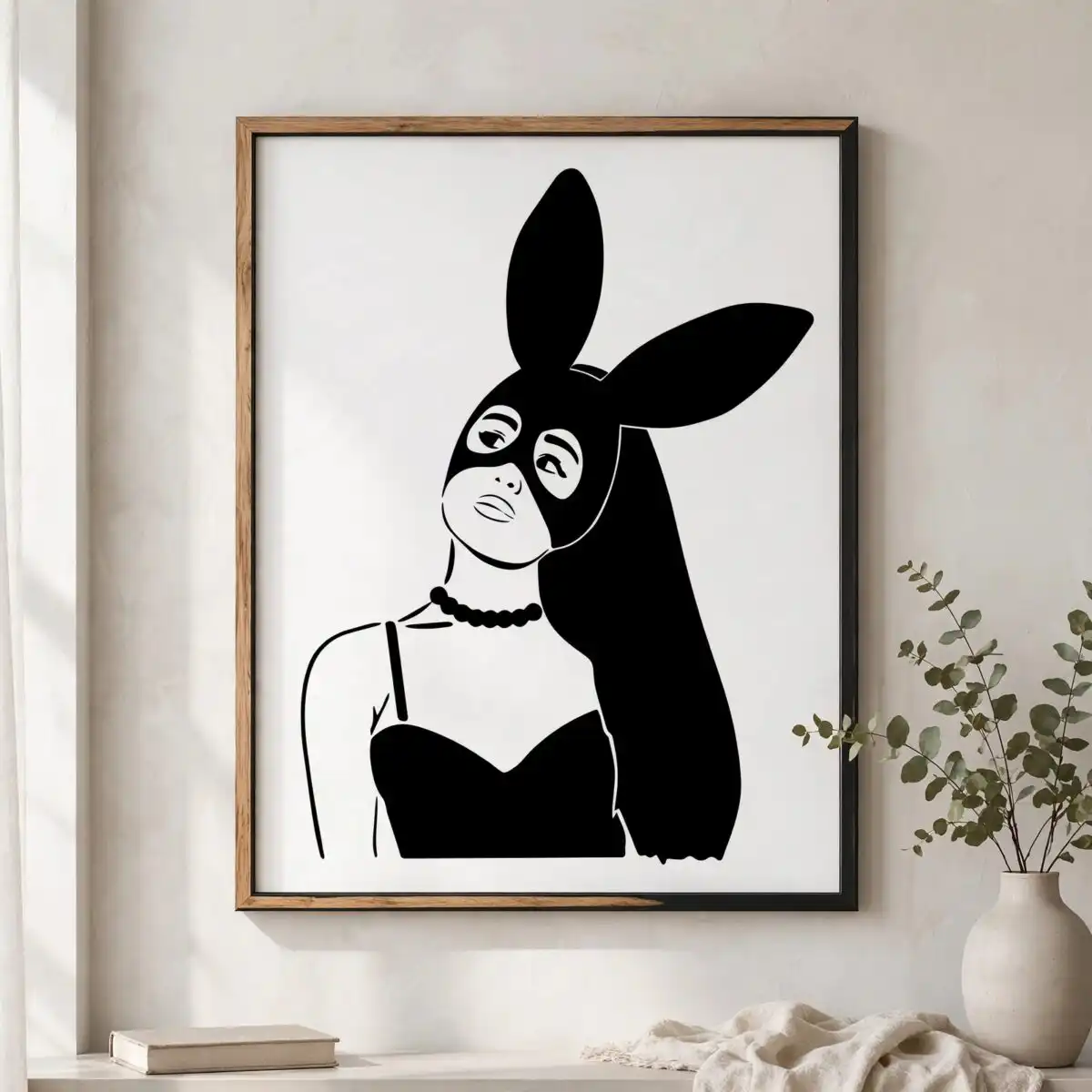 ariana grande inspired bunny ears mask woman silhouette cut file ariana grande svg design printed on a plain product mockup