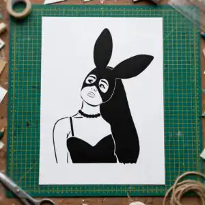 ariana grande inspired bunny ears mask woman silhouette cut file ariana grande svg design printed on a plain product mockup