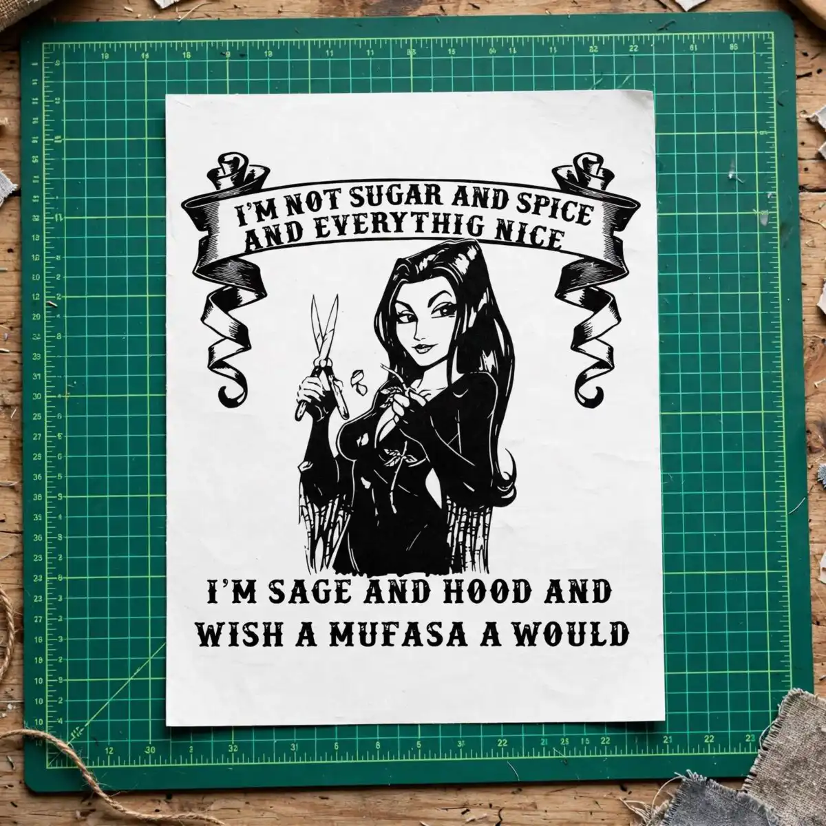 i'm not sugar and spice gothic woman sass quote design i'm not sugar spice svg design printed on a plain product mockup
