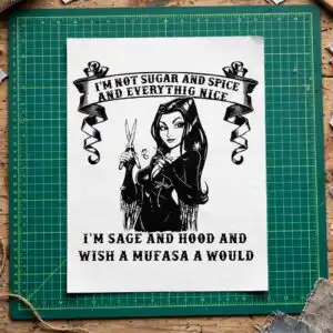 i'm not sugar and spice gothic woman sass quote design i'm not sugar spice svg design printed on a plain product mockup
