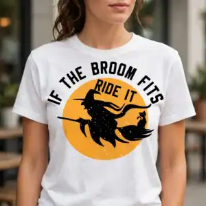 if the broom fits ride it witch silhouette over moon halloween design if broom fits ride svg design printed on a plain product mockup