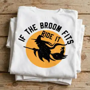 if the broom fits ride it witch silhouette over moon halloween design if broom fits ride svg design printed on a plain product mockup