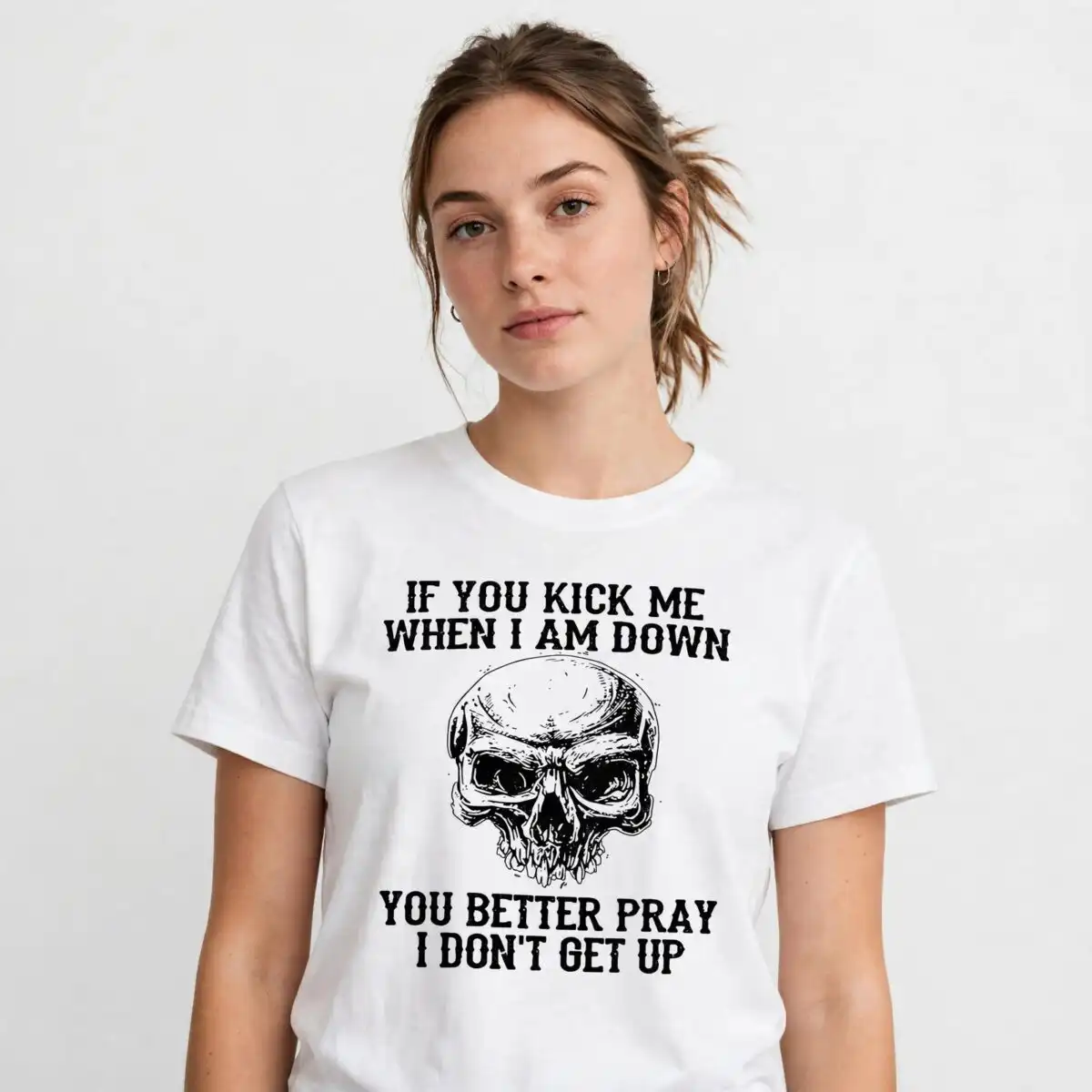 if you kick me when i am down skull quote design for adults if you kick me svg design printed on a plain product mockup