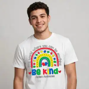 autism awareness shirt svg design printed on a plain product mockup
