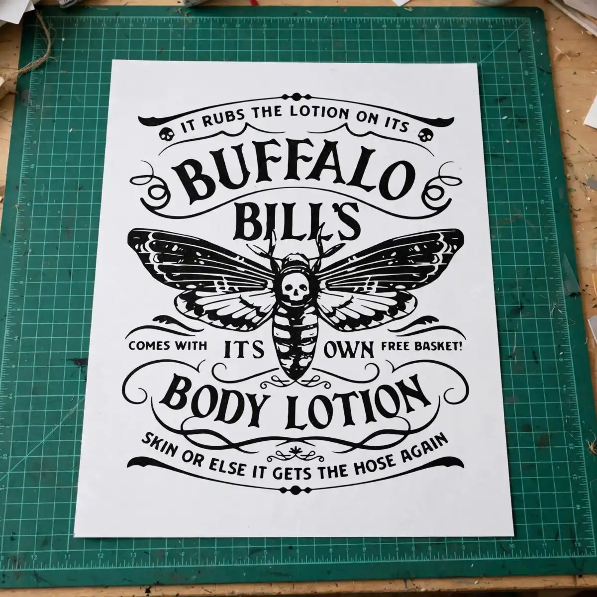 it rubs the lotion on its skin svg design printed on a plain product mockup