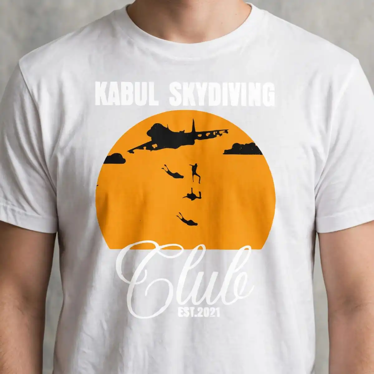 kabul skydiving club funny svg design printed on a plain product mockup