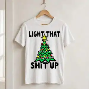 light that shit up funny christmas tree with star and lights light shit up christmas svg design printed on a plain product mockup
