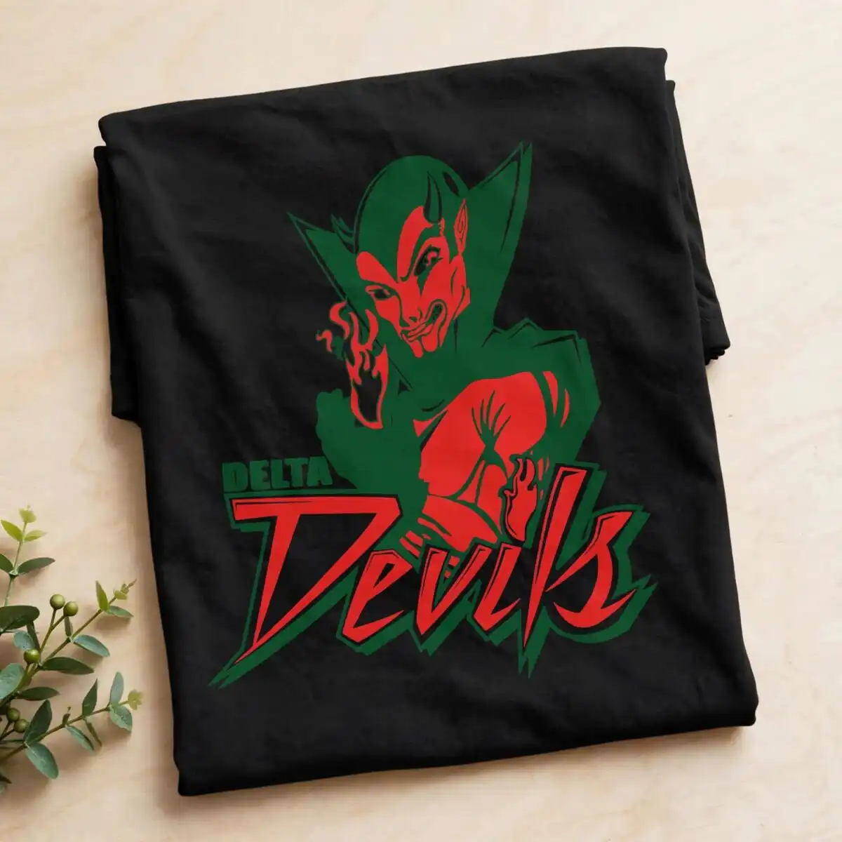 delta devils demon logo - vintage athletic devil mascot for team shirts and decals delta devils logo demon svg design printed on a plain product mockup