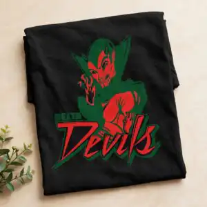delta devils demon logo - vintage athletic devil mascot for team shirts and decals delta devils logo demon svg design printed on a plain product mockup