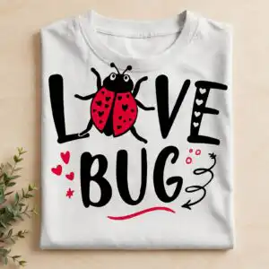 love bug valentine's day cut file with red ladybug and black hearts love bug svg design printed on a plain product mockup