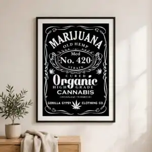 humor marijuana cannabis label svg design printed on a plain product mockup