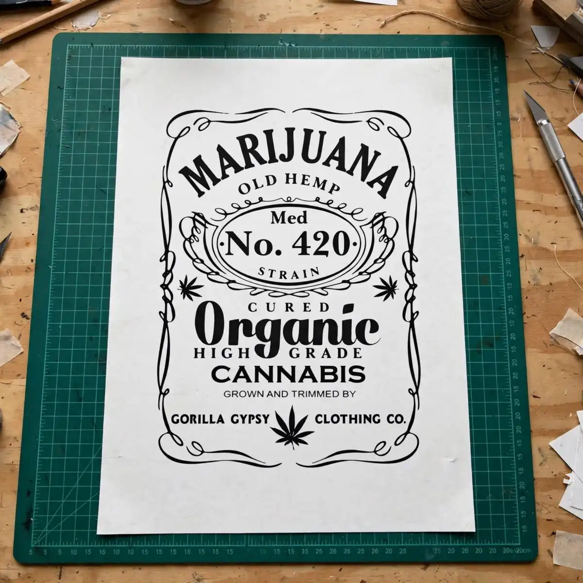 humor marijuana cannabis label svg design printed on a plain product mockup