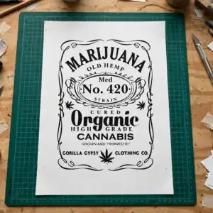 humor marijuana cannabis label svg design printed on a plain product mockup