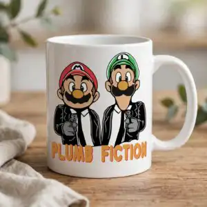 two video game plumber svg design printed on a plain product mockup