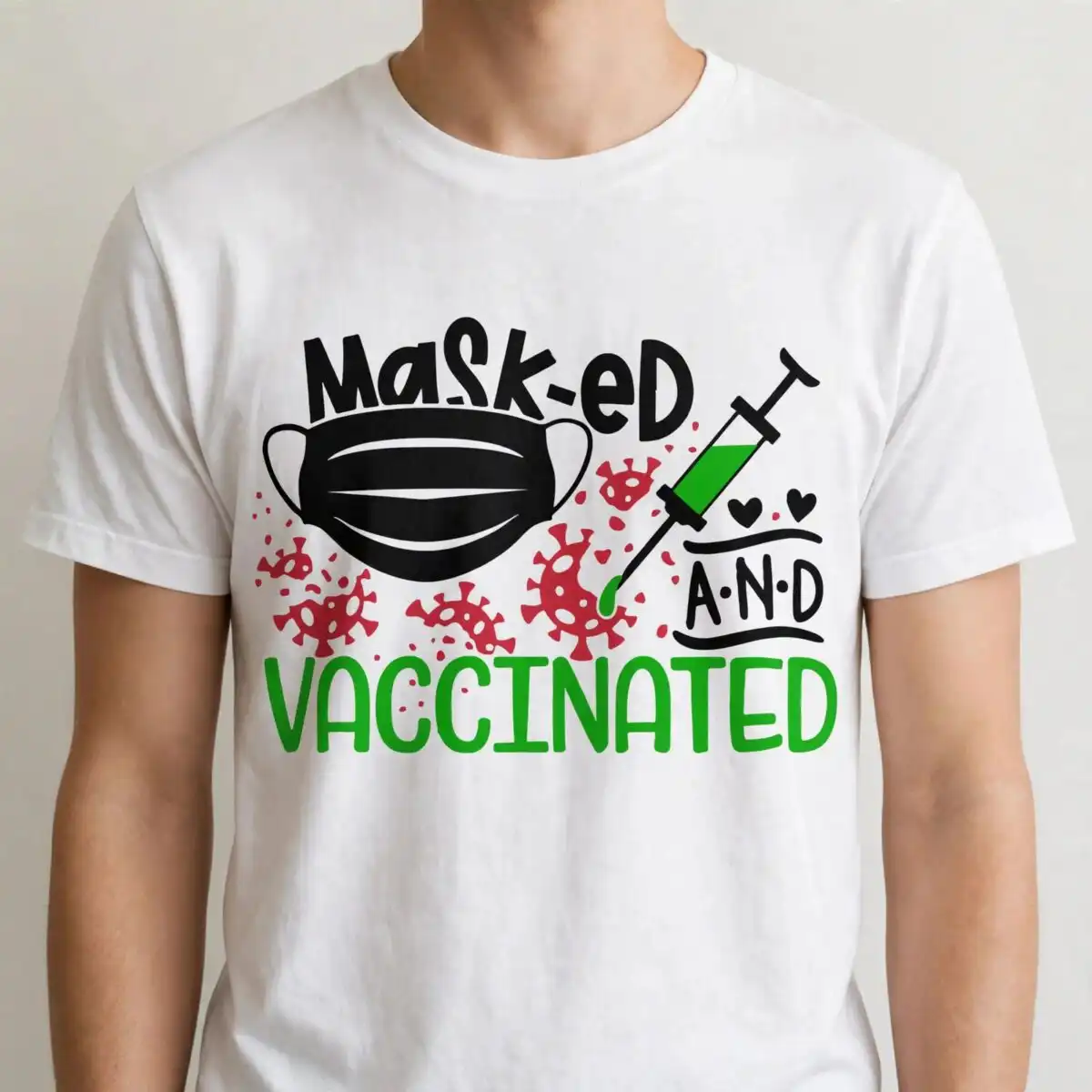 mask vaccination awareness svg design printed on a plain product mockup