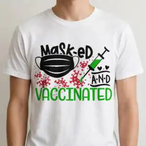 mask vaccination awareness svg design printed on a plain product mockup