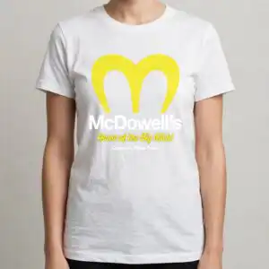 mcdowell's restaurant parody logo svg design printed on a plain product mockup
