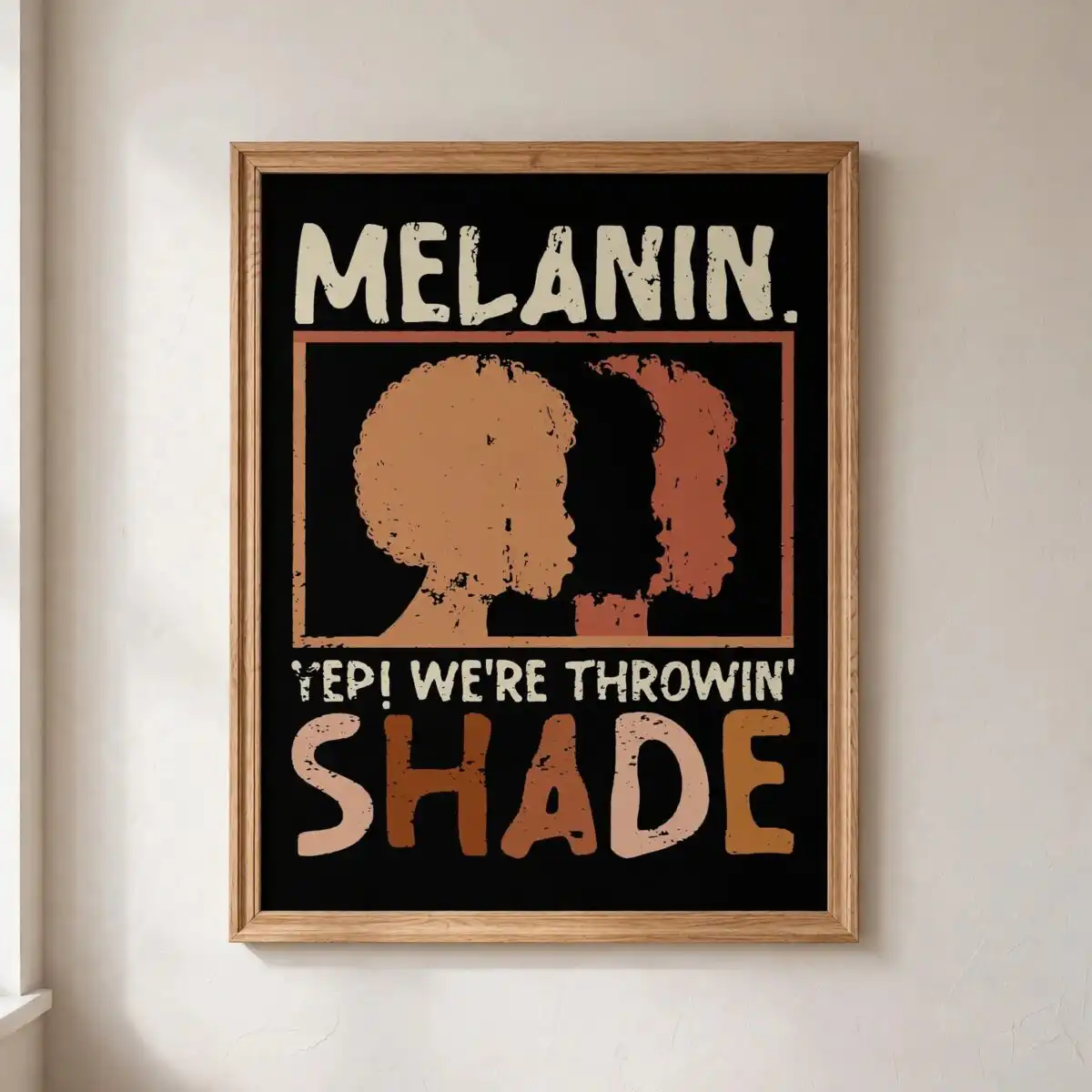 melanin shade black pride afro silhouette t-shirt graphic black pride svg design printed on a plain product mockup