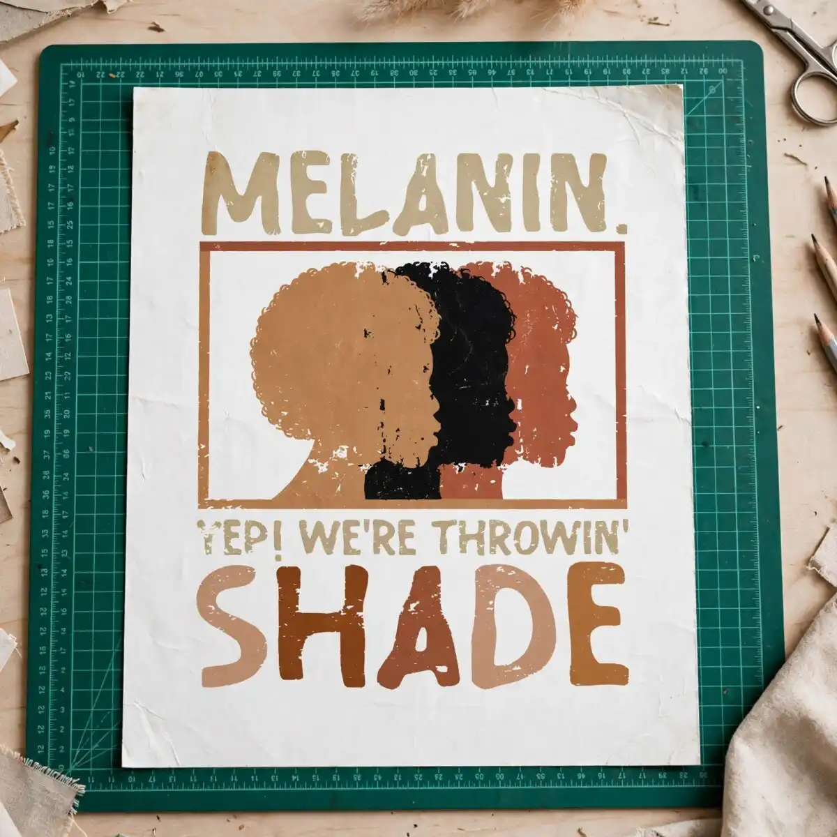 melanin shade black pride afro silhouette t-shirt graphic black pride svg design printed on a plain product mockup