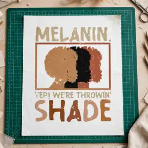 melanin shade black pride afro silhouette t-shirt graphic black pride svg design printed on a plain product mockup