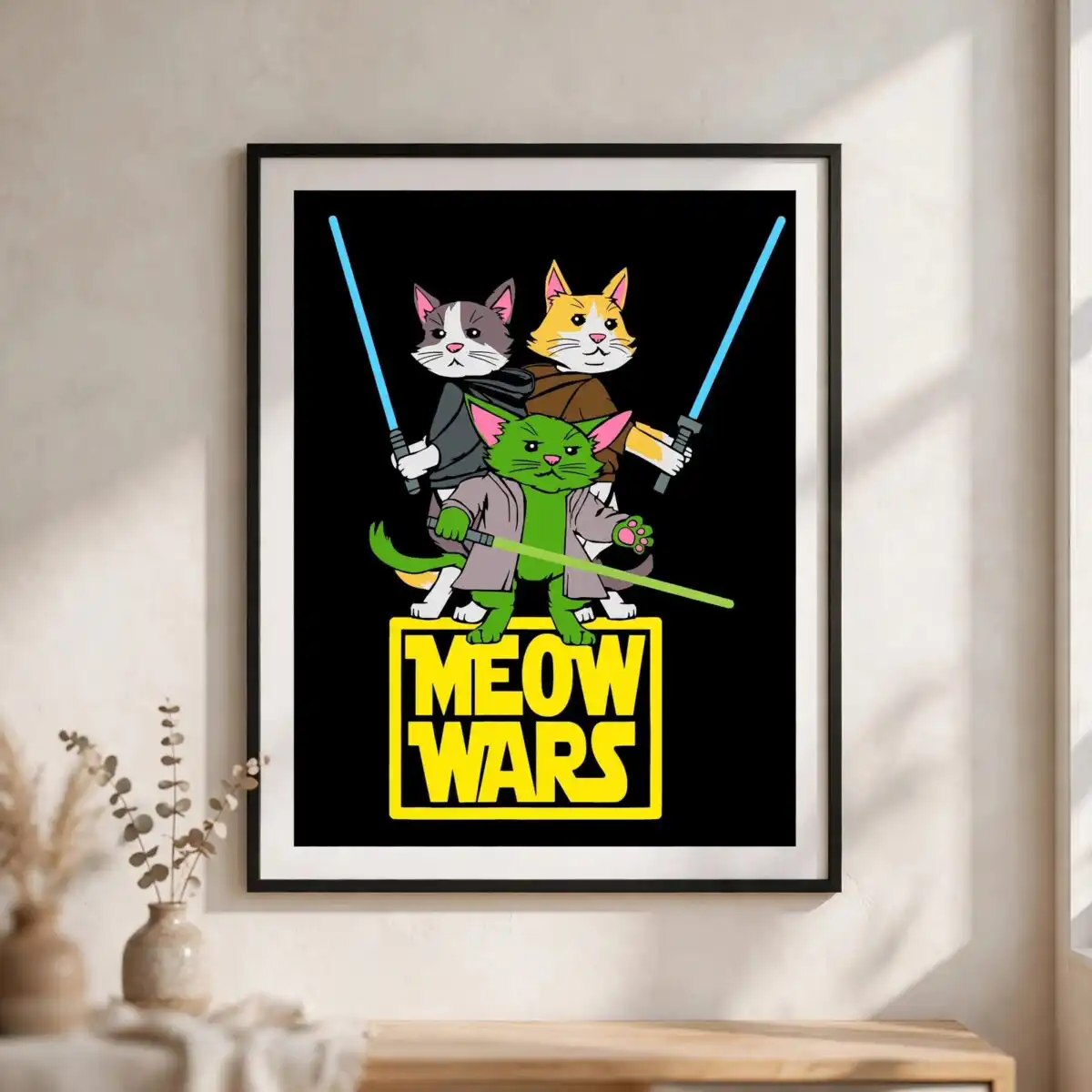 humor three cartoon cats dressed svg design printed on a plain product mockup
