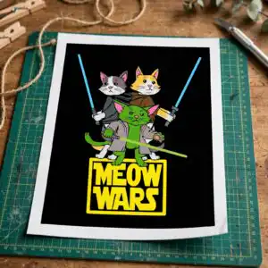 humor three cartoon cats dressed svg design printed on a plain product mockup