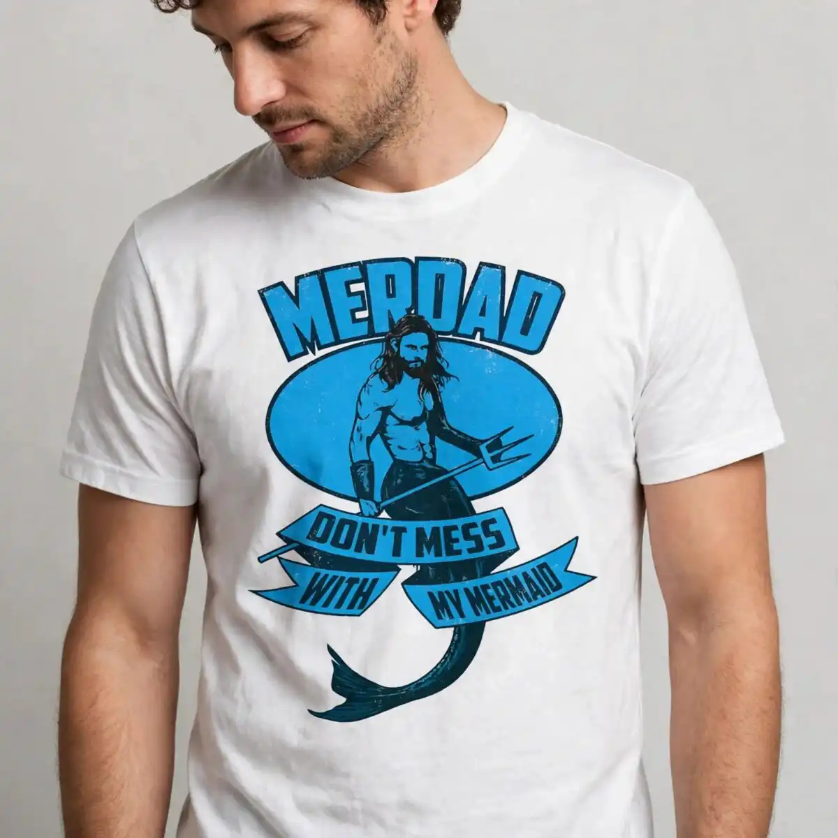 mermaid dad svg design printed on a plain product mockup