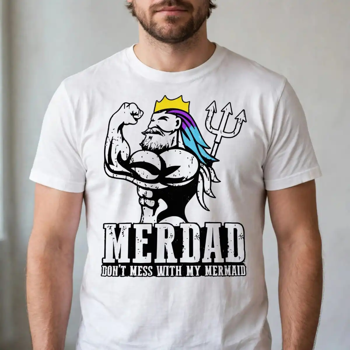 muscular merman father figure svg design printed on a plain product mockup