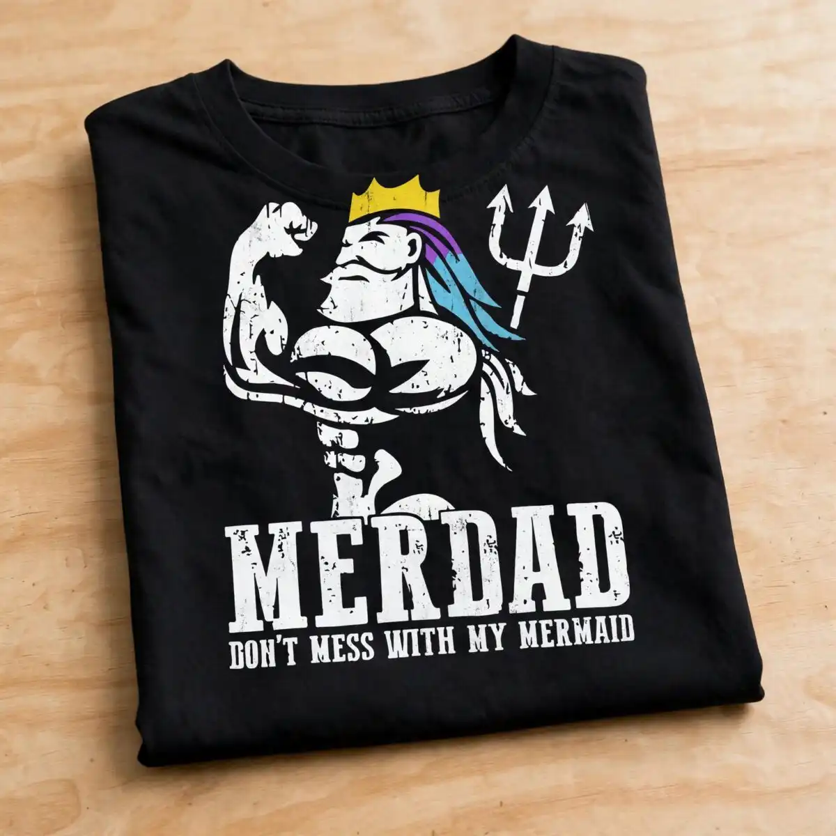 muscular merman father figure svg design printed on a plain product mockup
