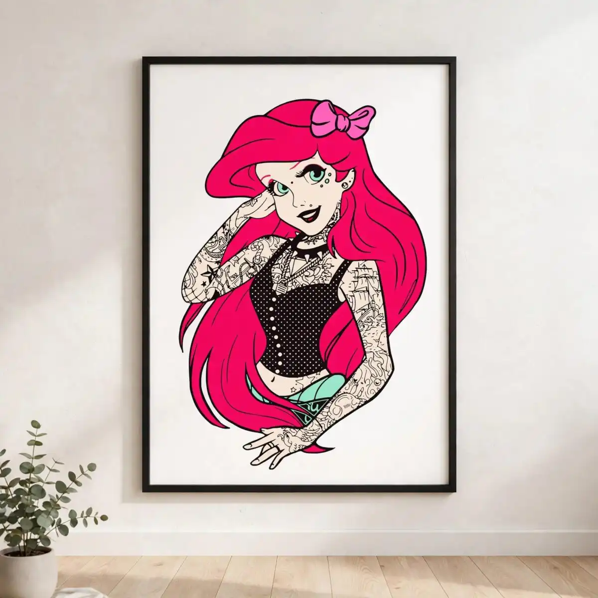 stylized tattooed mermaid woman svg design printed on a plain product mockup