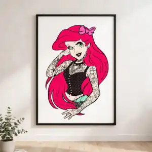 stylized tattooed mermaid woman svg design printed on a plain product mockup