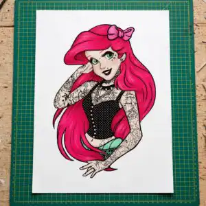 stylized tattooed mermaid woman svg design printed on a plain product mockup