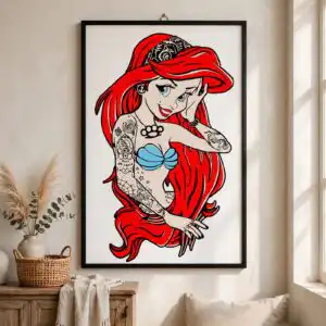 tattooed mermaid character long svg design printed on a plain product mockup