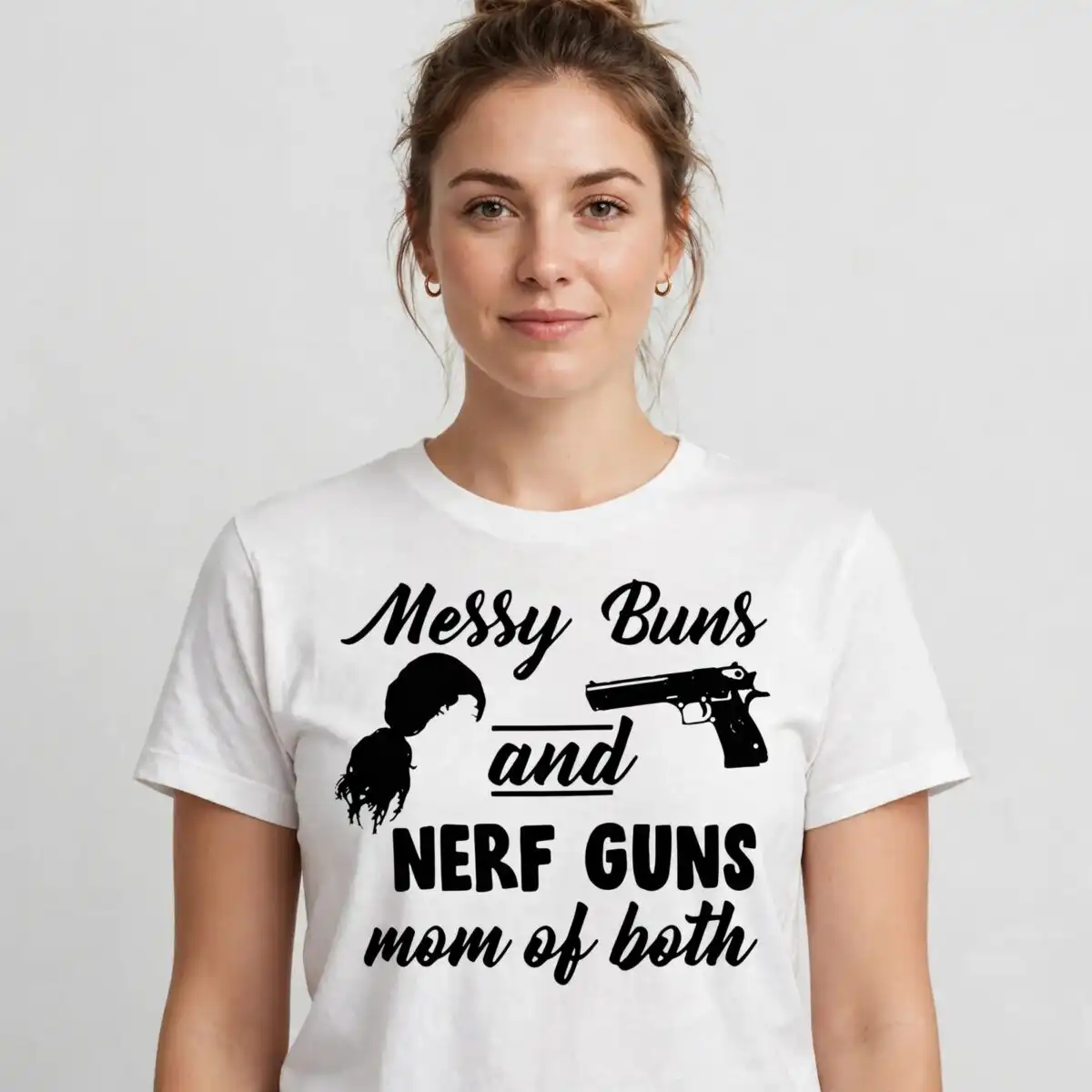 messy bun mom life svg design printed on a plain product mockup