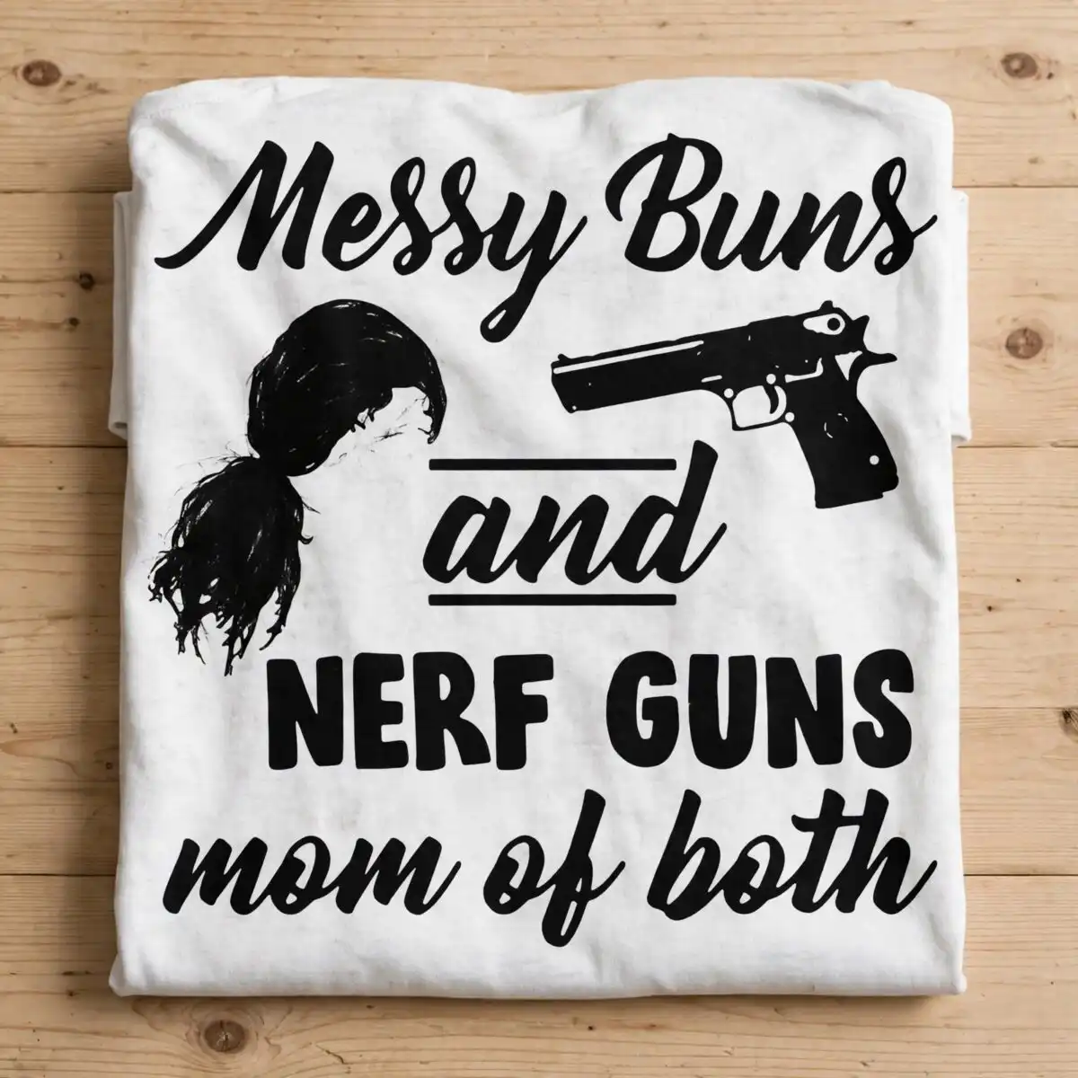 messy bun mom life svg design printed on a plain product mockup
