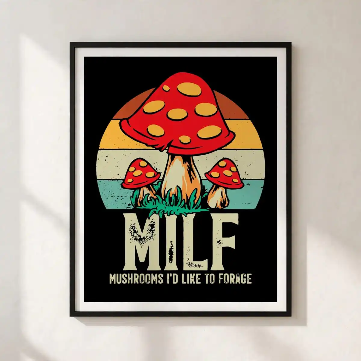 retro mushrooms humorous text svg design printed on a plain product mockup