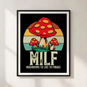 retro mushrooms humorous text svg design printed on a plain product mockup