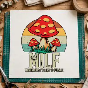retro mushrooms humorous text svg design printed on a plain product mockup