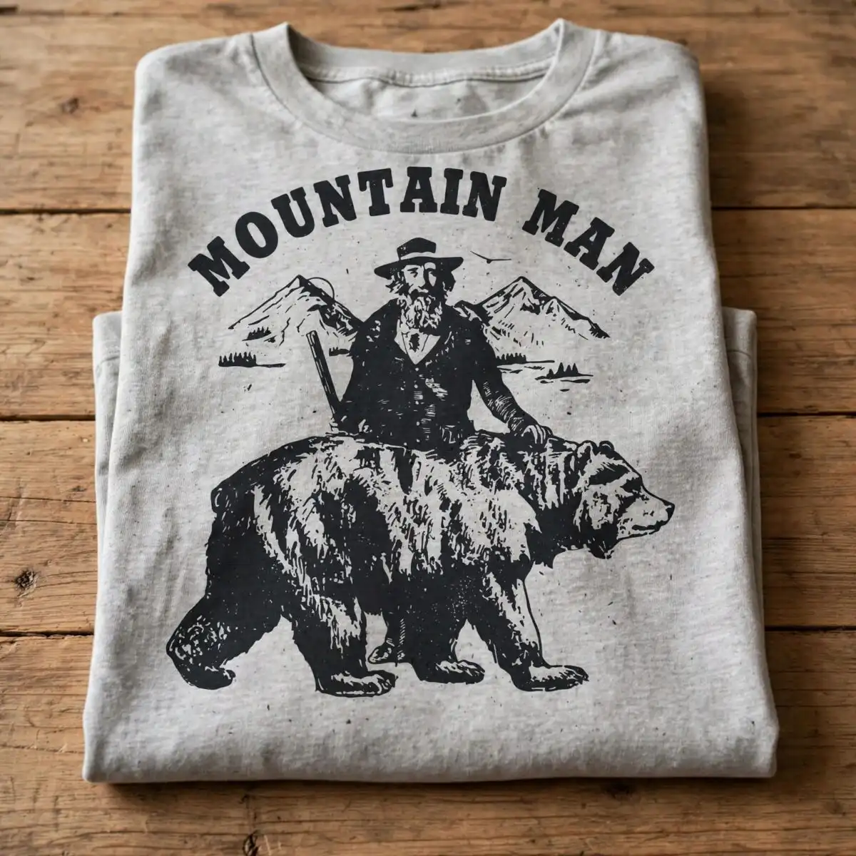 mountain man svg design printed on a plain product mockup