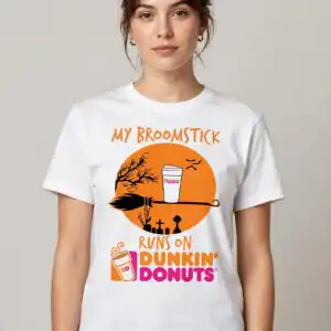 my broomstick runs on coffee funny witch on broomstick clipart for halloween witch on broomstick clipart design printed on a plain product mockup