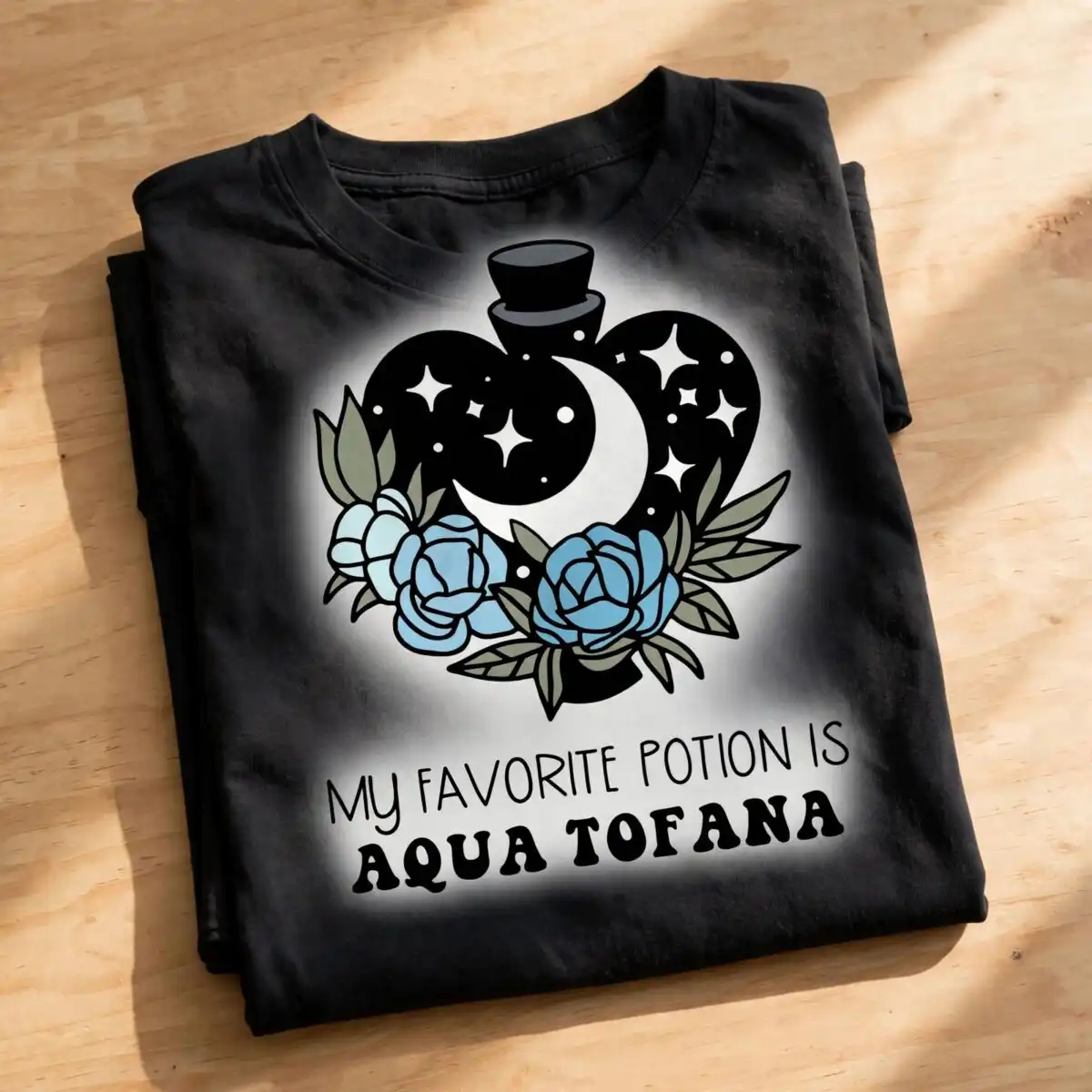 witchy heart potion png design with roses moon and aqua tofana quote heart potion png design printed on a plain product mockup